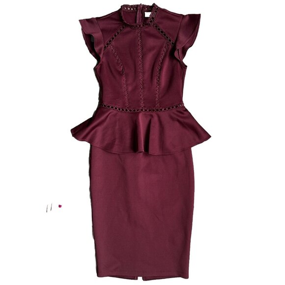 Bisou Bisou Dresses & Skirts - Bisou Bisou Dress Womens 4 Claret Neoprene &‎ Peek A Boo Lace Ruffle Whimsigoth